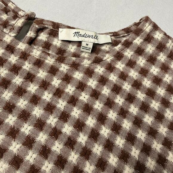 Madewell Medford Brown Gingham Checkered Peplum Short Sleeve Top Medium - Picture 4 of 8